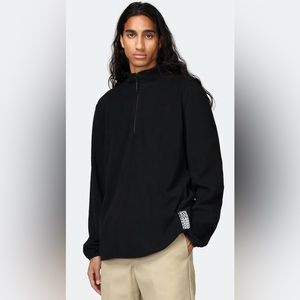 NEW Rains Half Zip Fleece Sweatshirt in Black - Size S